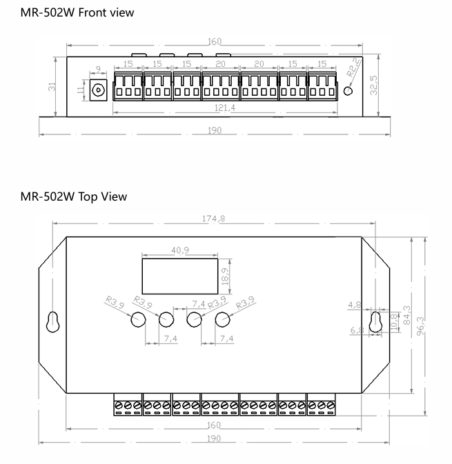 MR-502 controller dimesions